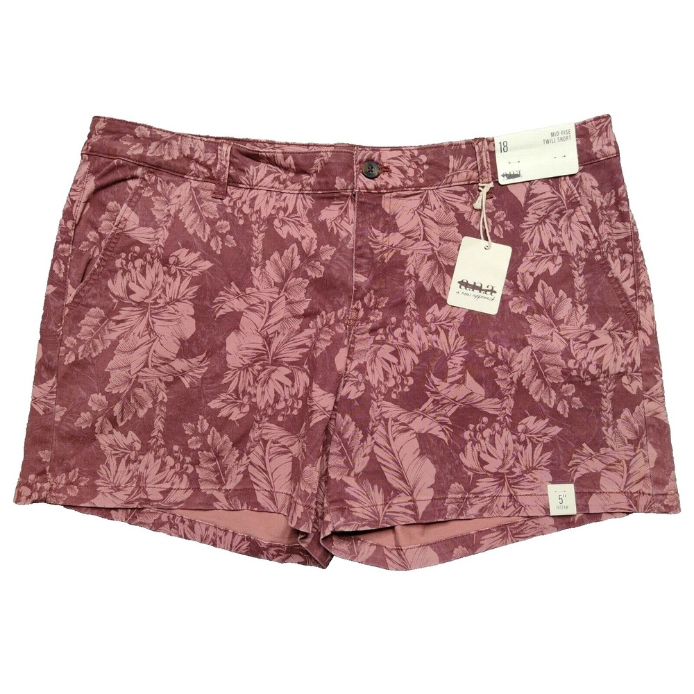 ANA Women Size 18 Mid-Rise‎ Burgundy Mali Tropic 5" Twill Shorts NEW